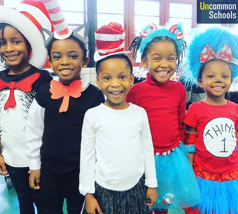 Students pose in Dr. Seuss inspired costumes