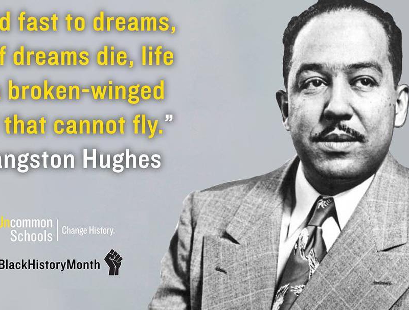Photo of Langston Hughes with quote