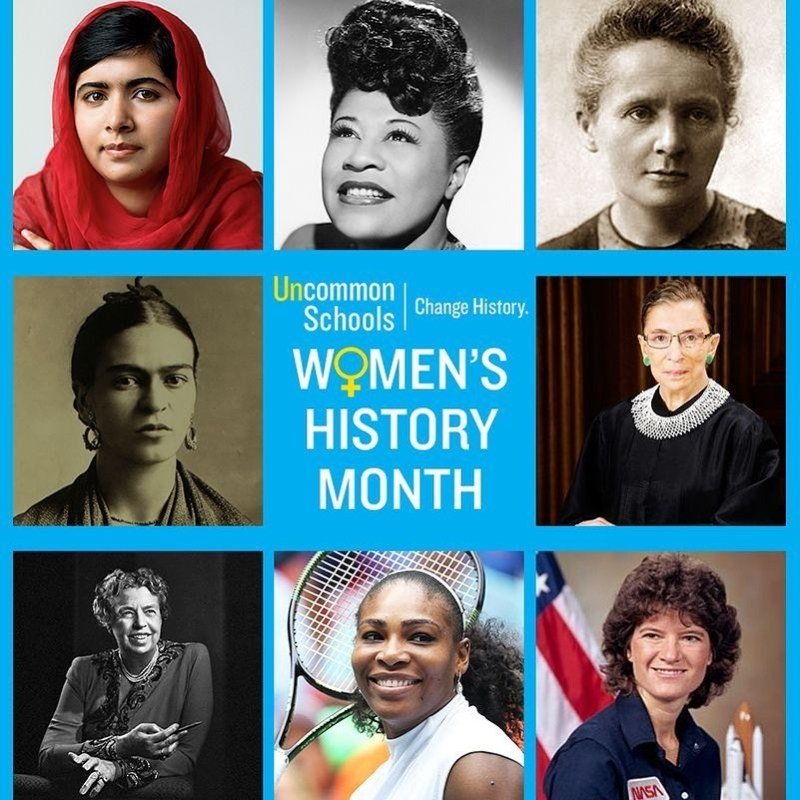Significant woman of history are displayed on a Woman's History Month display
