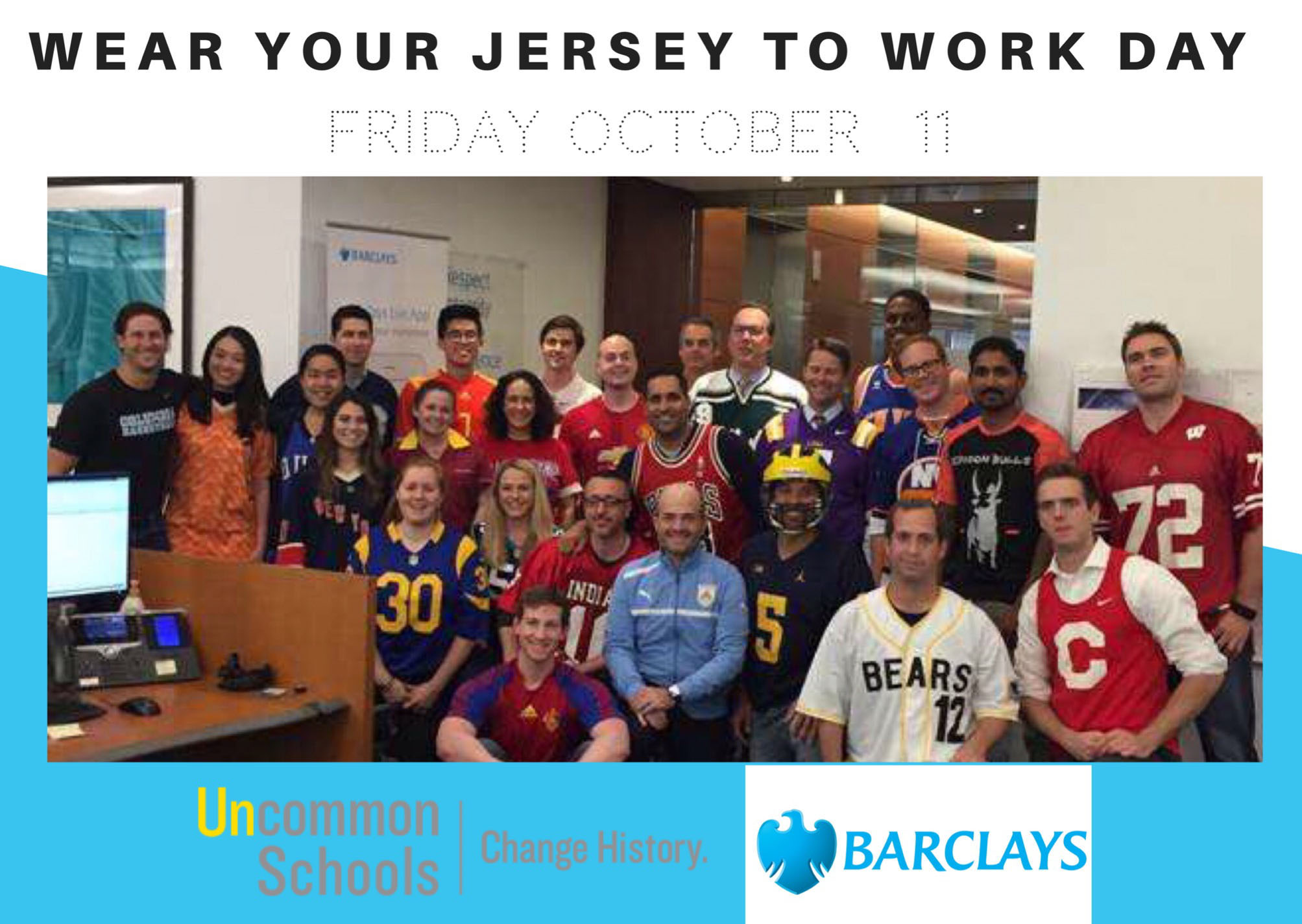 Barclays staff wearing jerseys 