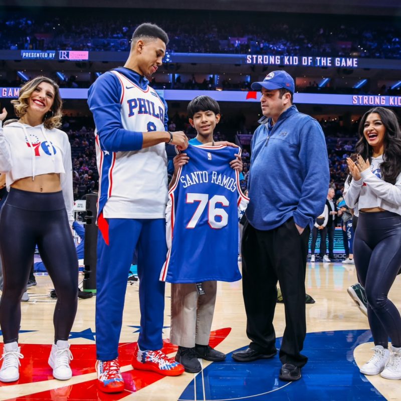 Bryan Santos-Ramos, a student at Camden Prep Mt. Ephraim Middle School, is recognized by the 76ers as the "Strongest Kid of the Game."